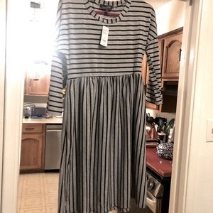 👗👜🔥NWT SUZANNE BETRO Gray & Black Striped 3/4 Sleeves Size MEDIUM Dress🔥👜👗